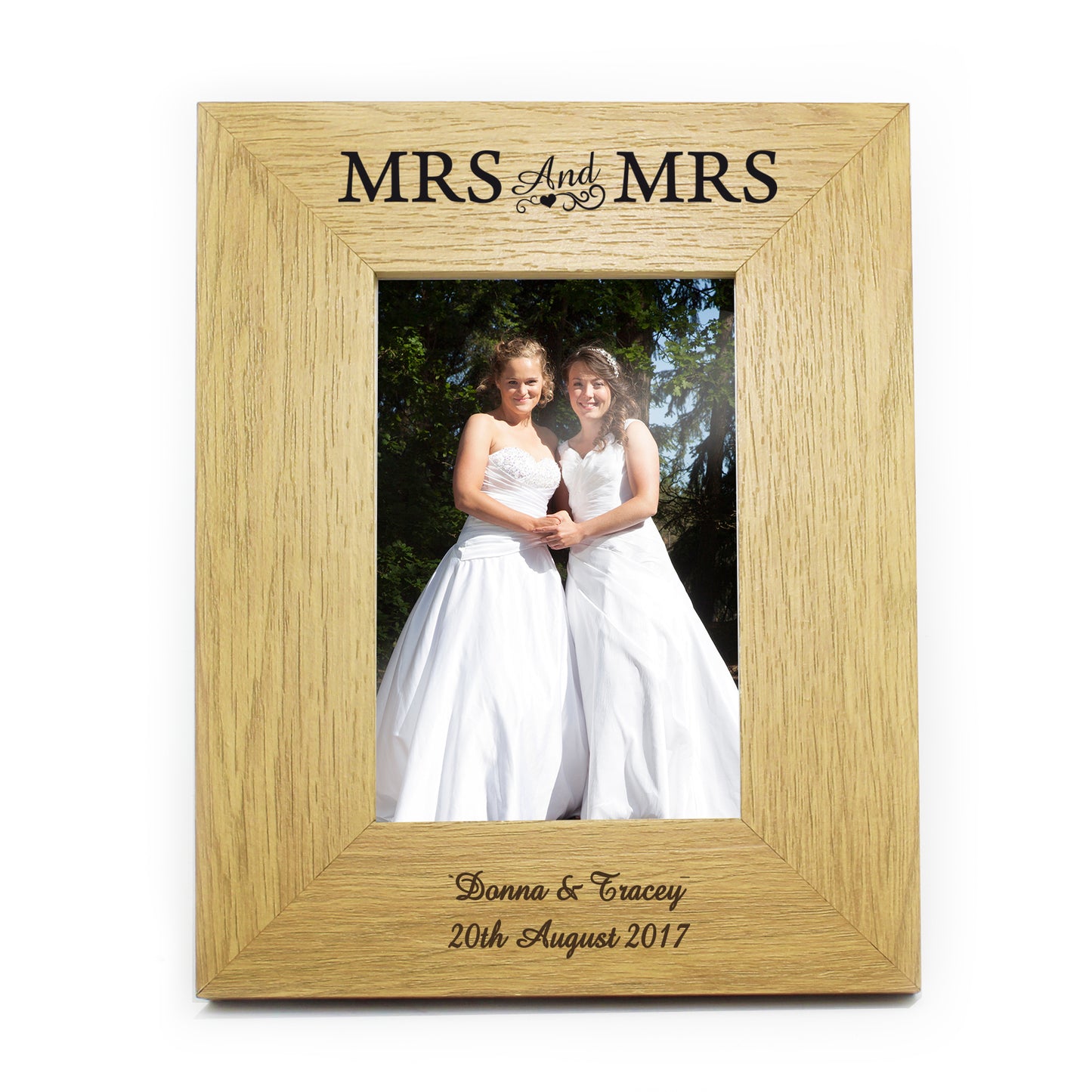 Personalised Oak Finish 6x4 Mrs & Mrs Photo Frame