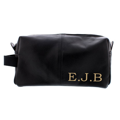 Personalised Luxury Initials Black leatherette Wash Bag