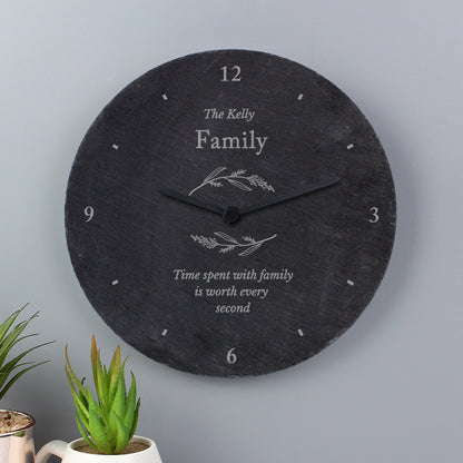 Personalised Free Text Botanical Slate Clock