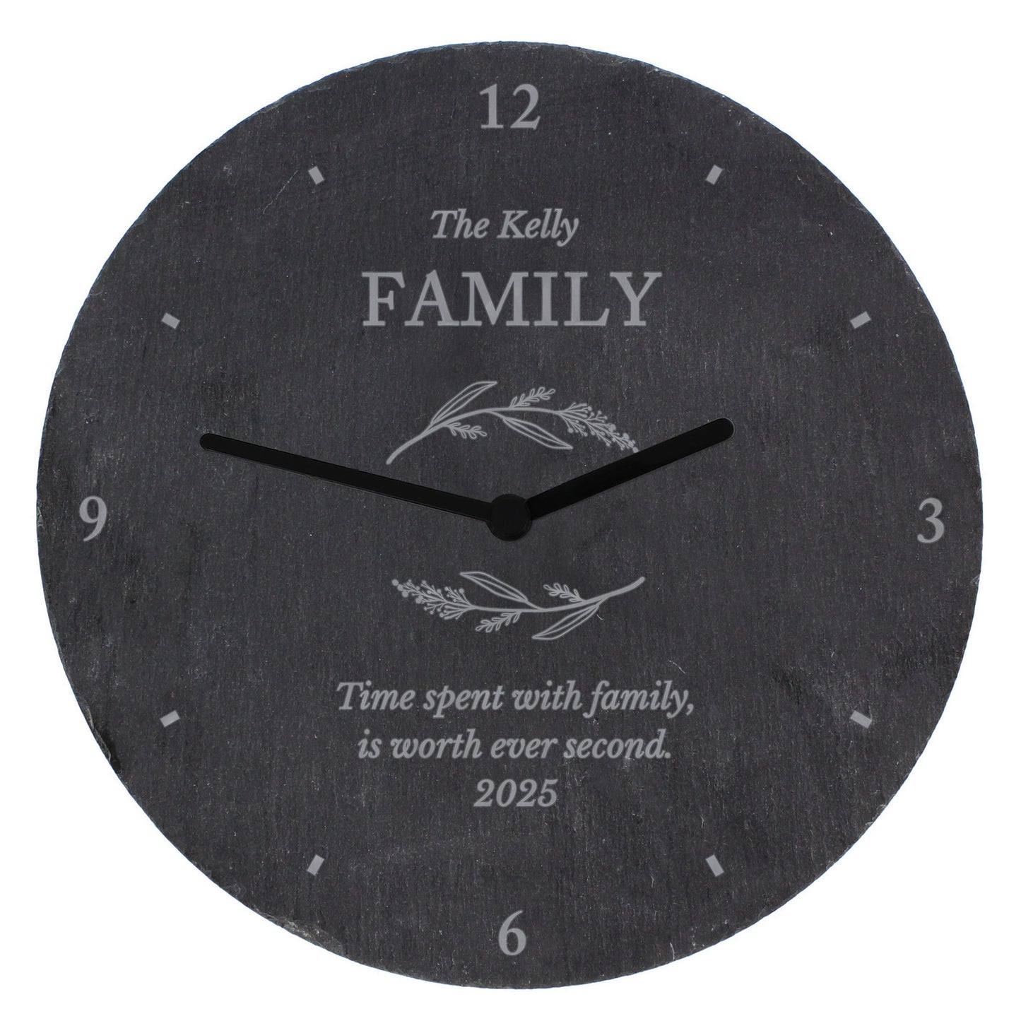 Personalised Free Text Botanical Slate Clock