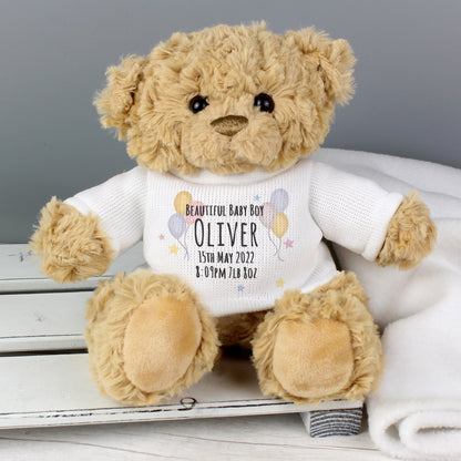 Personalised Teddy & Balloons Teddy Bear