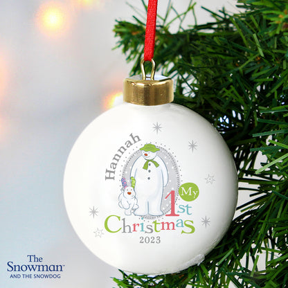 Personalised The Snowman and the Snowdog My 1st Christmas Bauble