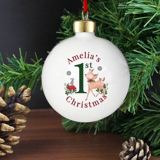 Personalised 1st Christmas Festive Fawn Bauble