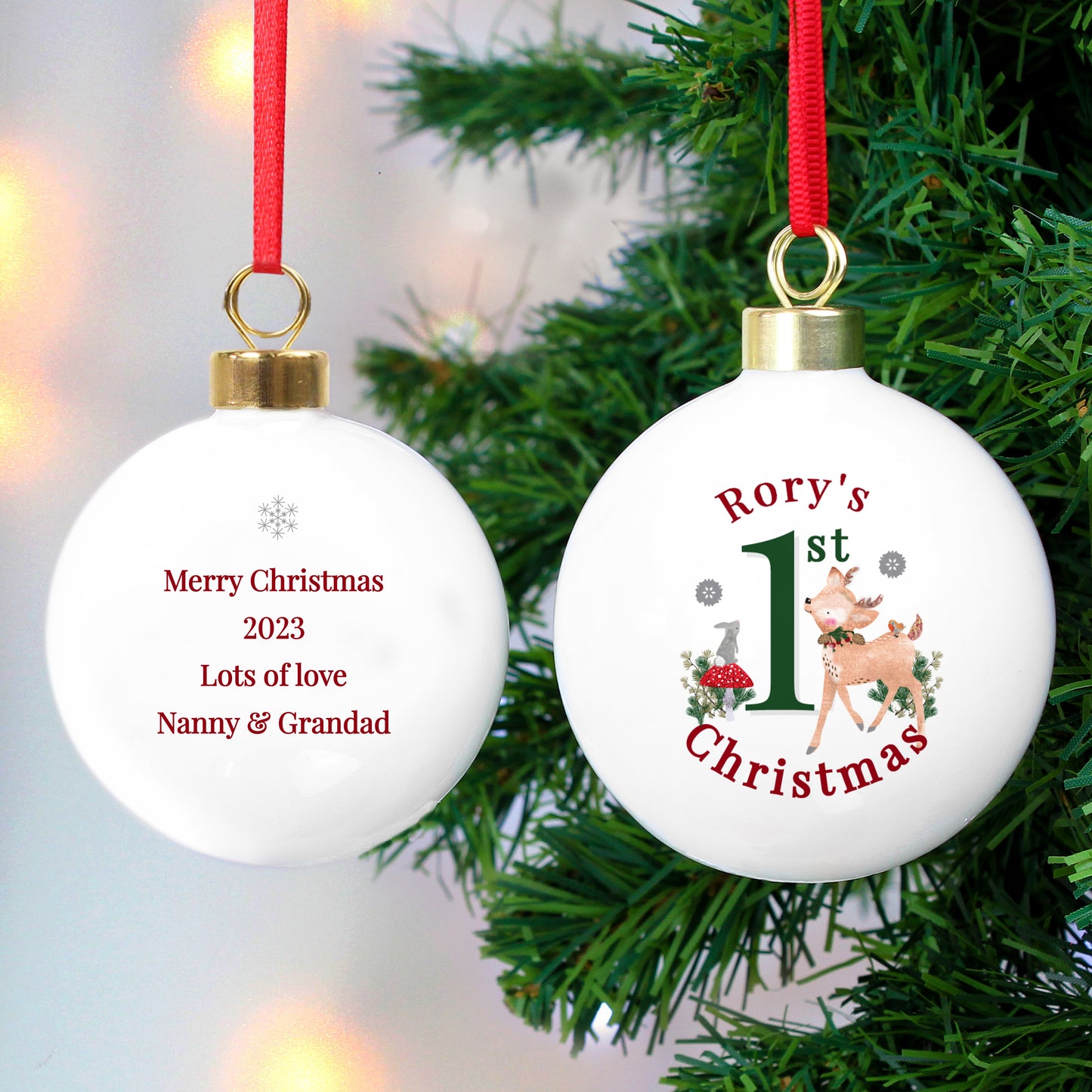 Personalised 1st Christmas Festive Fawn Bauble