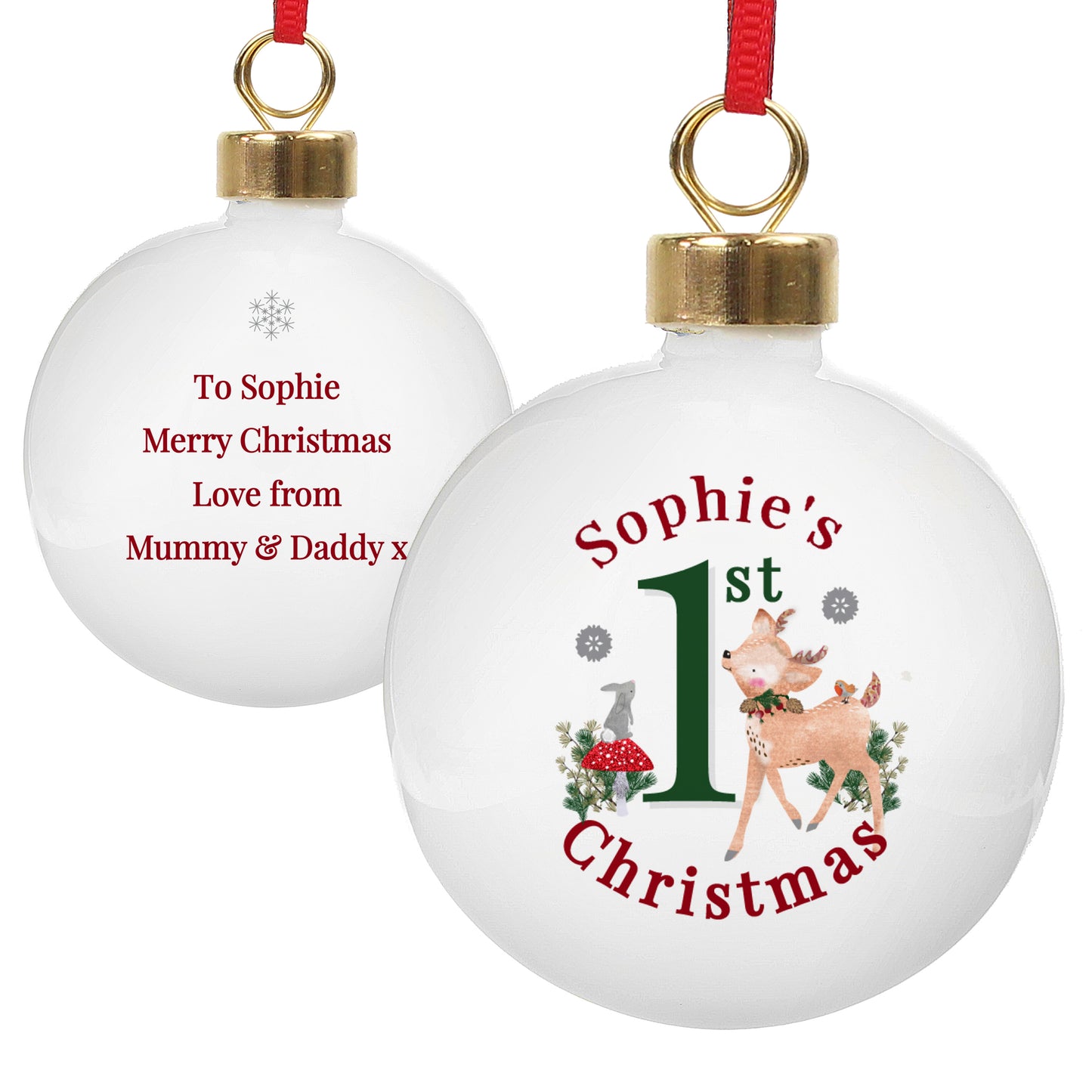 Personalised 1st Christmas Festive Fawn Bauble