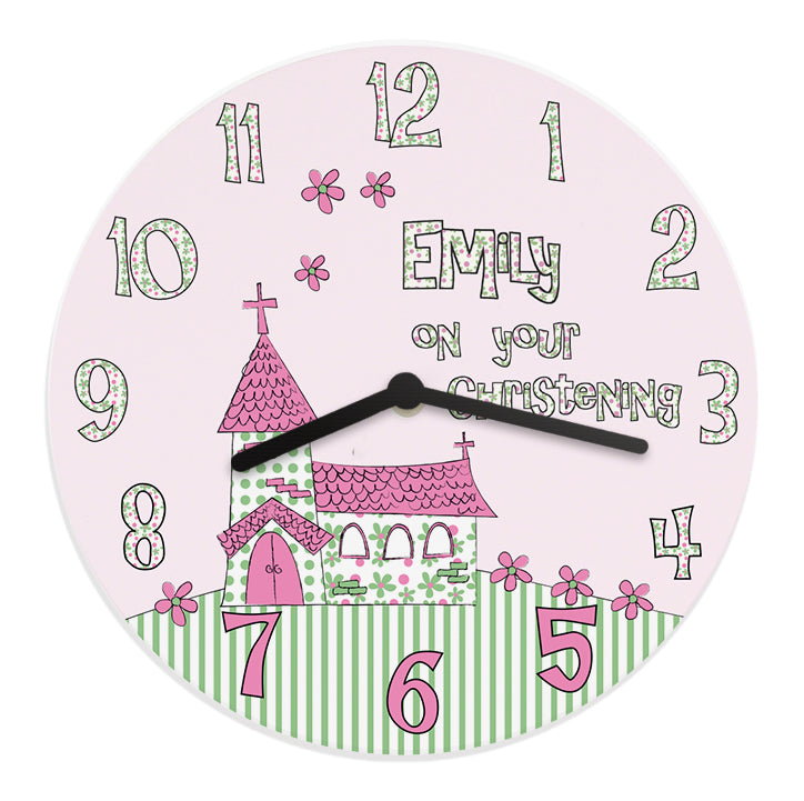 Personalised Whimsical Church Christening Clock