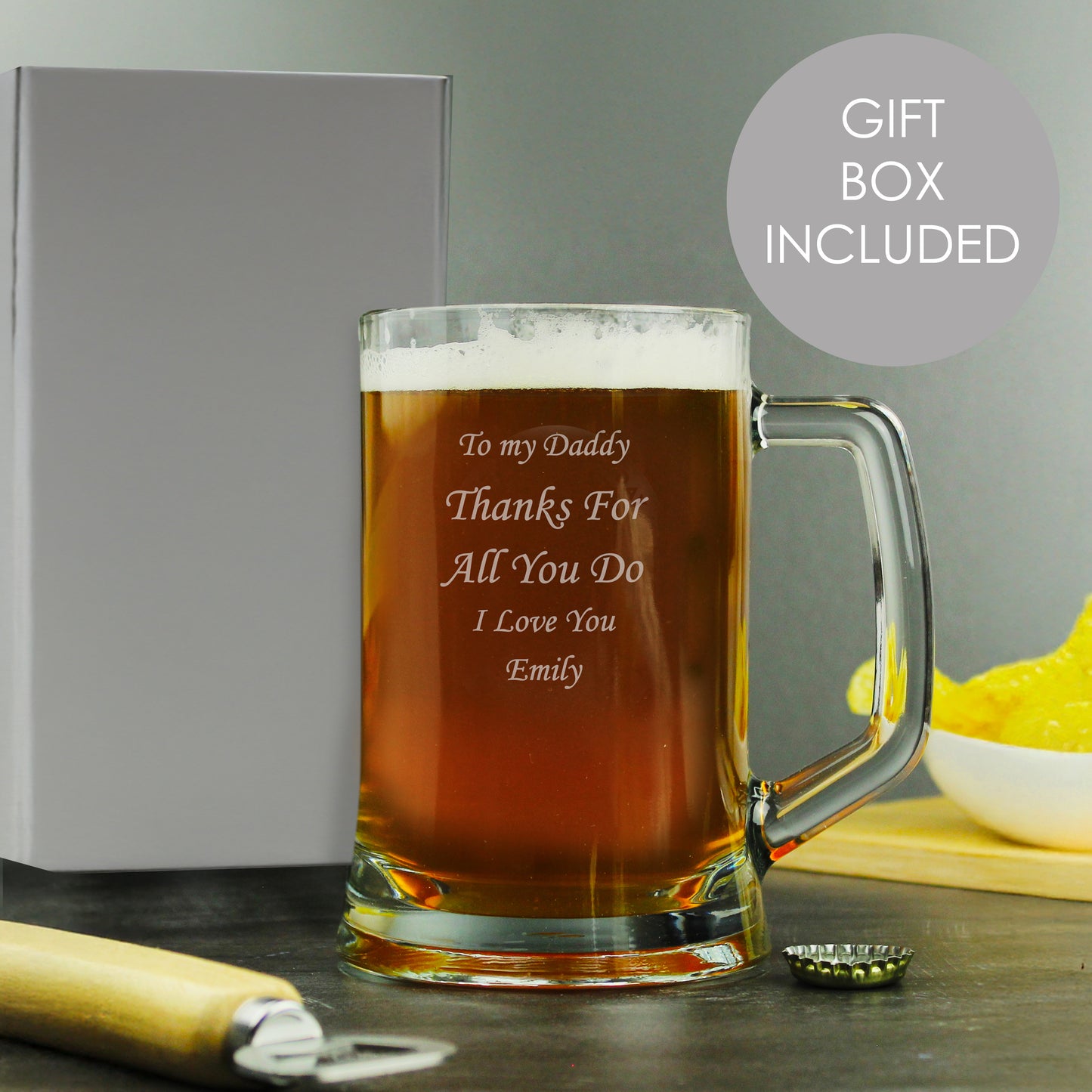 Engraved Personalised Glass Pint Stern Tankard