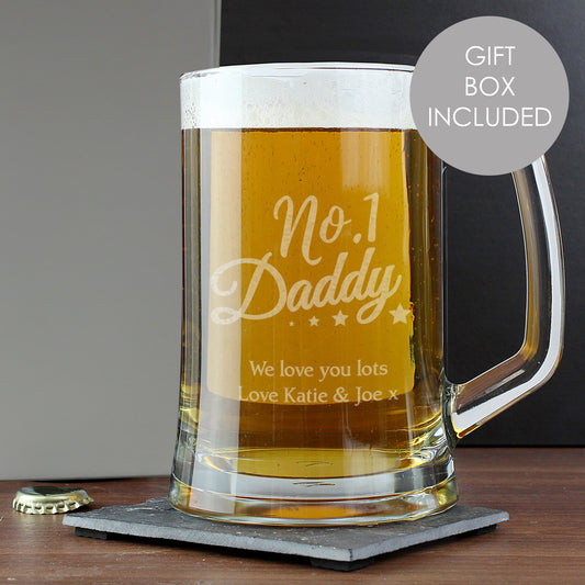 Personalised No.1 Daddy Glass Pint Stern Tankard