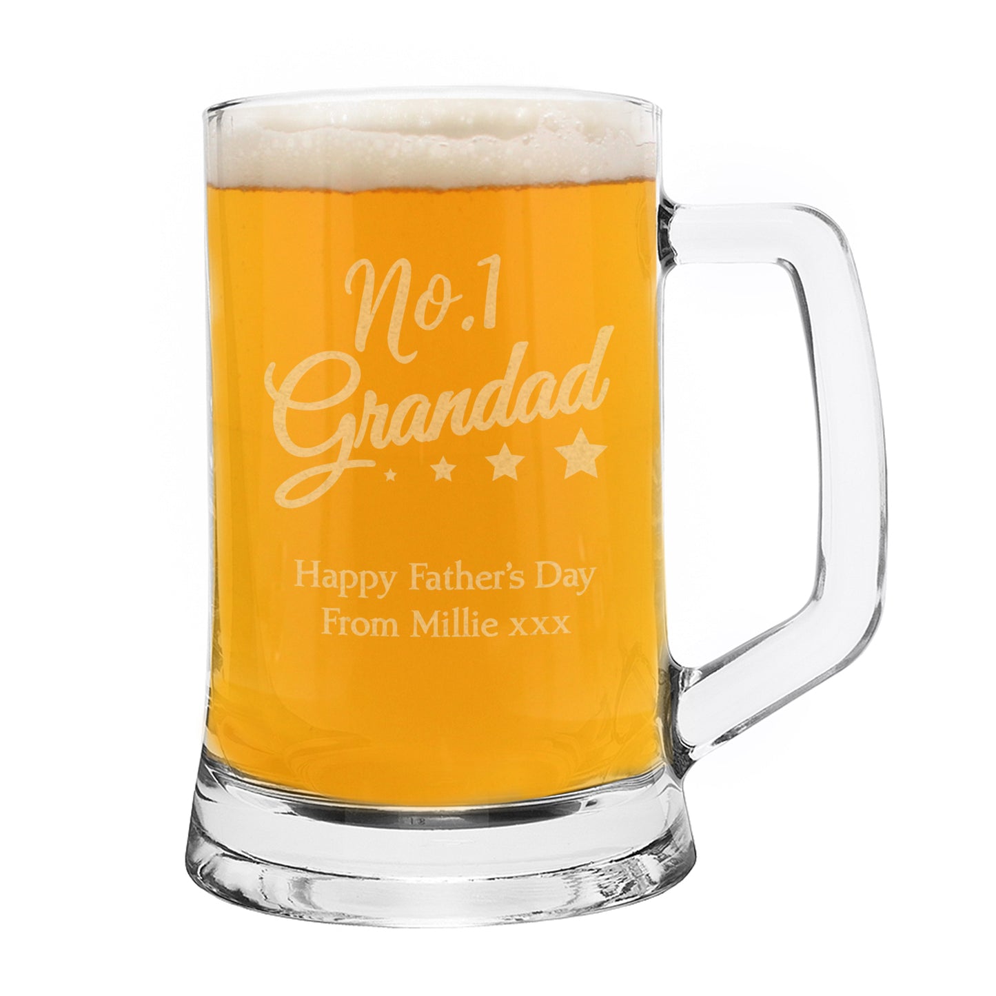 Personalised No.1 Grandad Glass Pint Stern Tankard