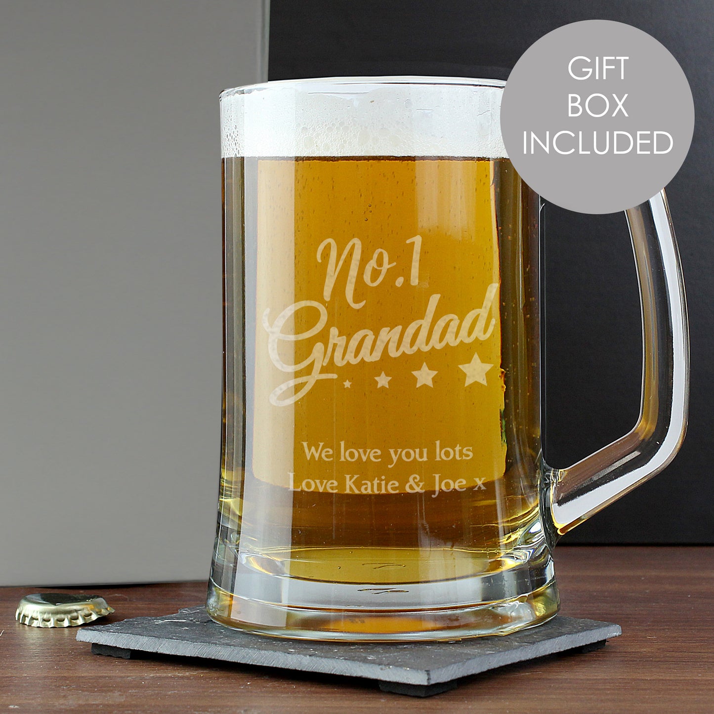 Personalised No.1 Grandad Glass Pint Stern Tankard