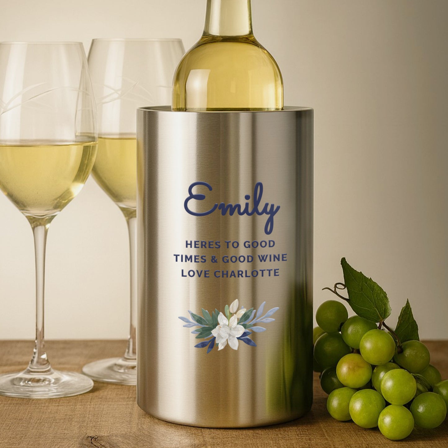 Personalised Blue Floral Wine Cooler