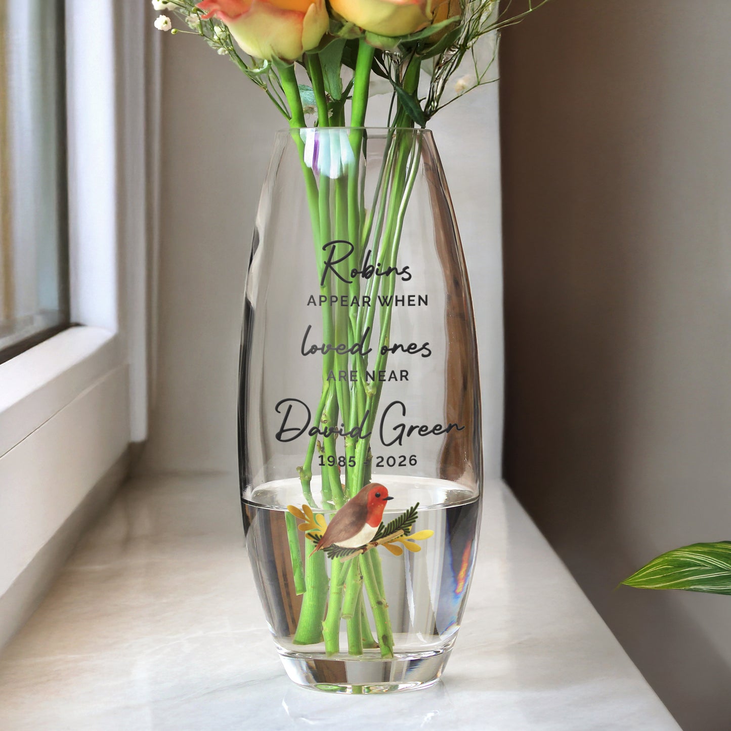 Personalised Robins Appear Bullet Vase