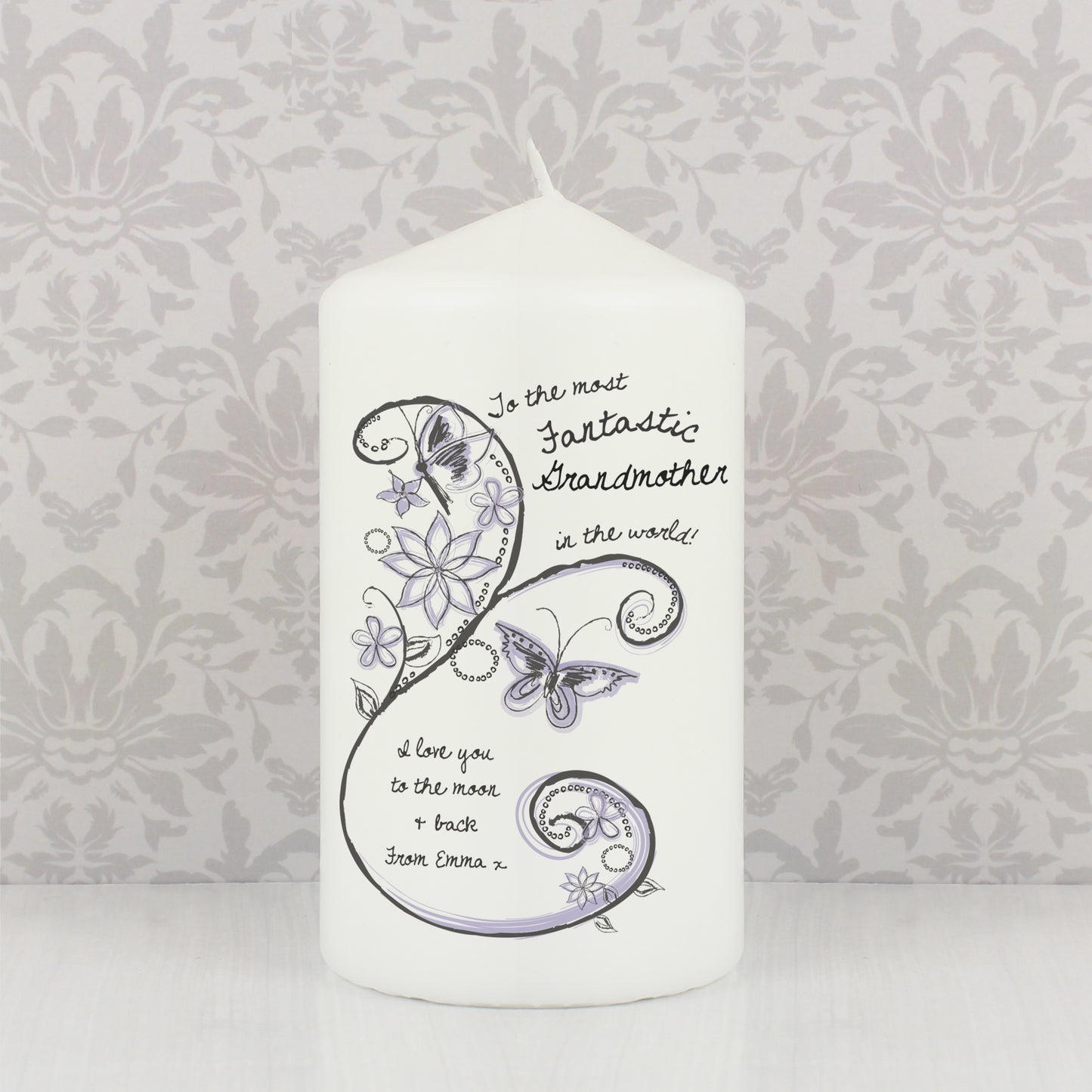 Personalised Flower Pattern Pillar Candle