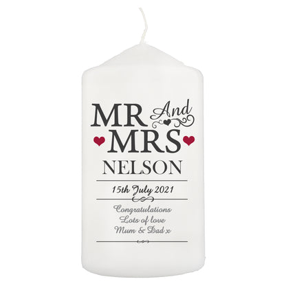 Personalised Mr & Mrs Pillar Candle