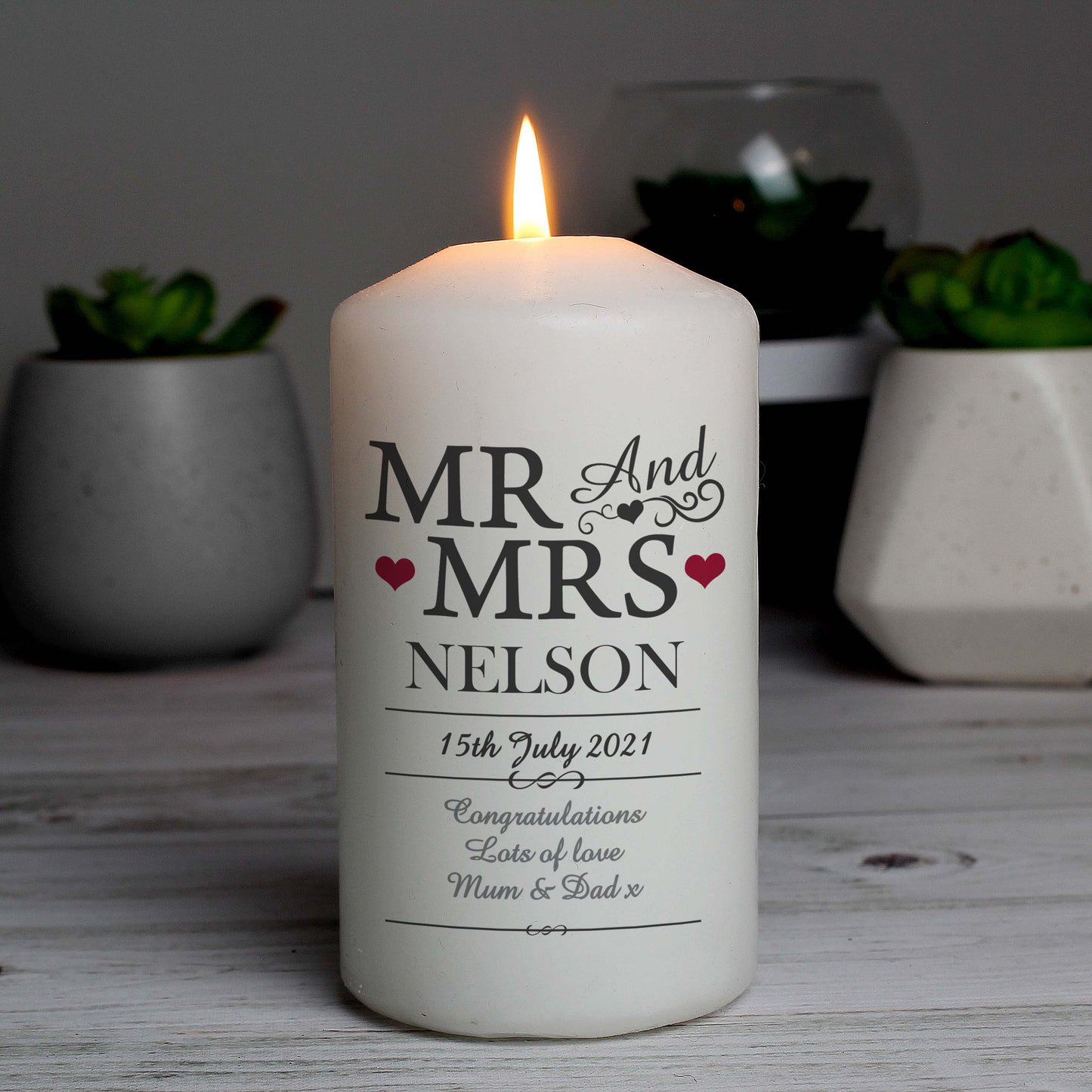 Personalised Mr & Mrs Pillar Candle