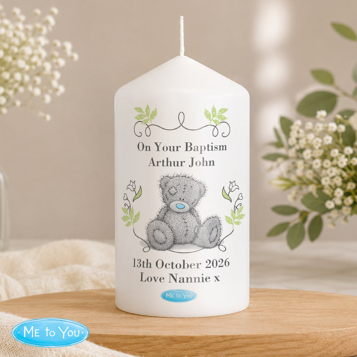 Personalised Me To You Botanical Pillar Candle
