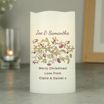 Personalised Christmas Floral LED Candle