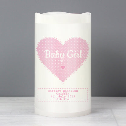 Personalised Stitch & Dot Baby Girl Night Light LED Candle