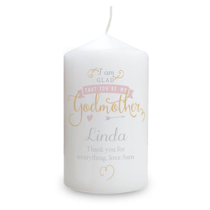 Personalised I Am Glad... Godmother Pillar Candle