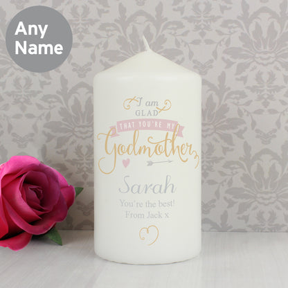 Personalised I Am Glad... Godmother Pillar Candle