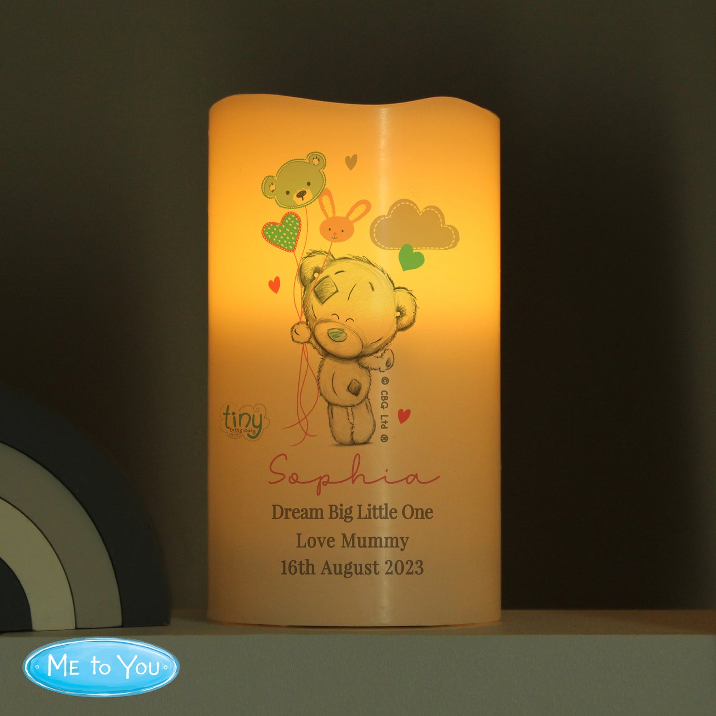 Personalised Tiny Tatty Teddy Dream Big Pink Nightlight LED Candle