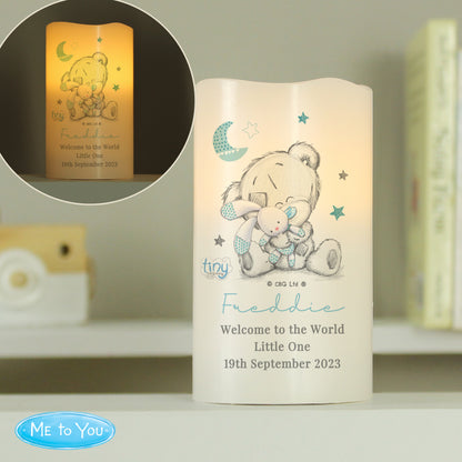 Personalised Tiny Tatty Teddy Blue Nightlight LED Candle