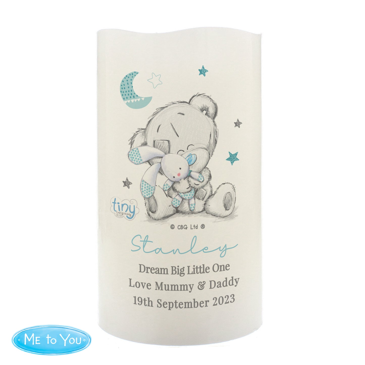 Personalised Tiny Tatty Teddy Blue Nightlight LED Candle