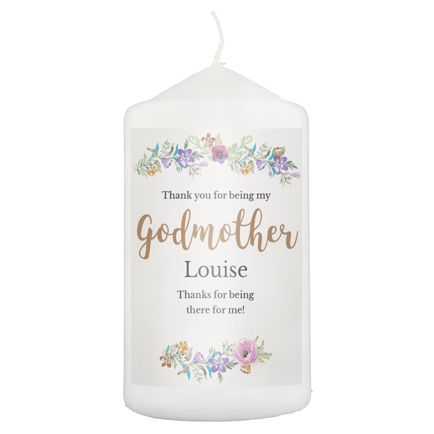 Personalised Godmother 'Floral Watercolour' Pillar Candle