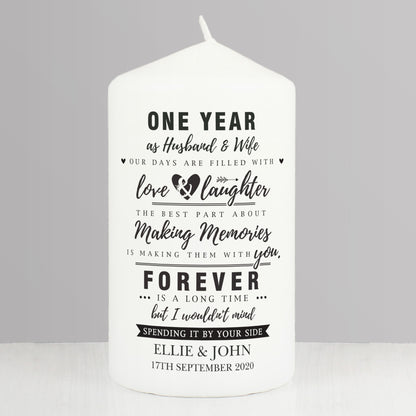 Personalised Typography Anniversary Pillar Candle