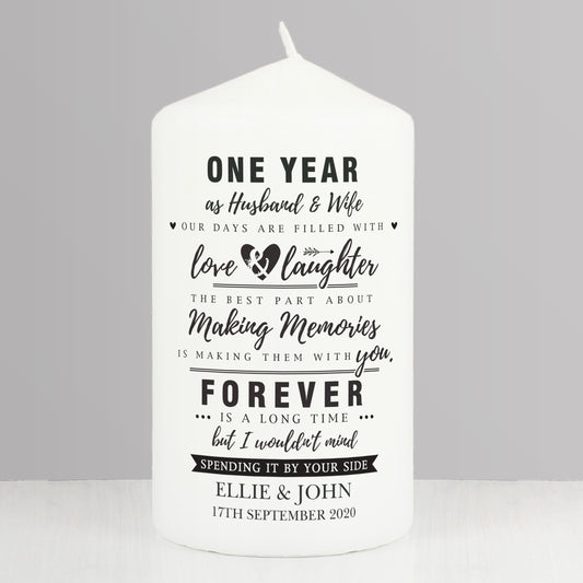 Personalised Typography Anniversary Pillar Candle