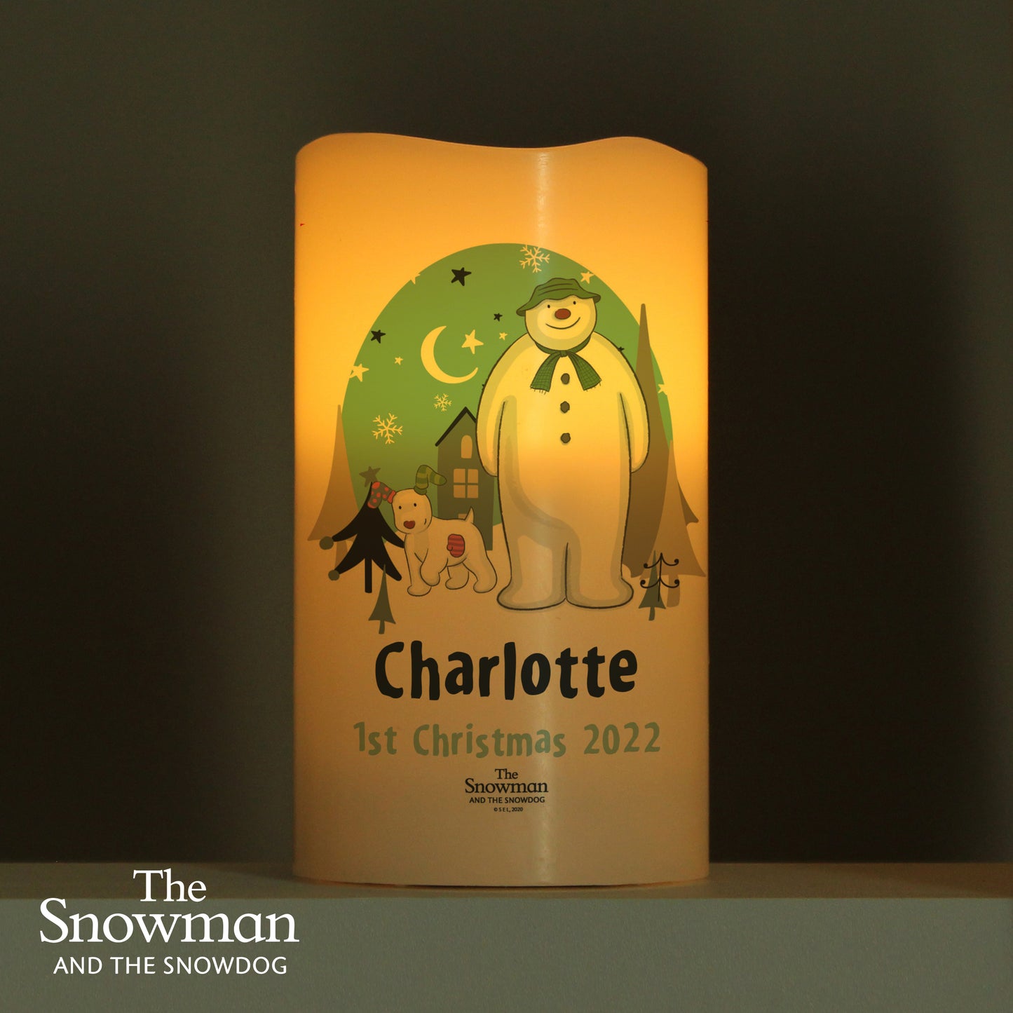 Personalised The Snowman and the Snowdog LED Candle