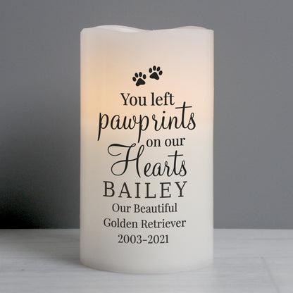 Personalised Pawprints On Our Hearts LED Candle