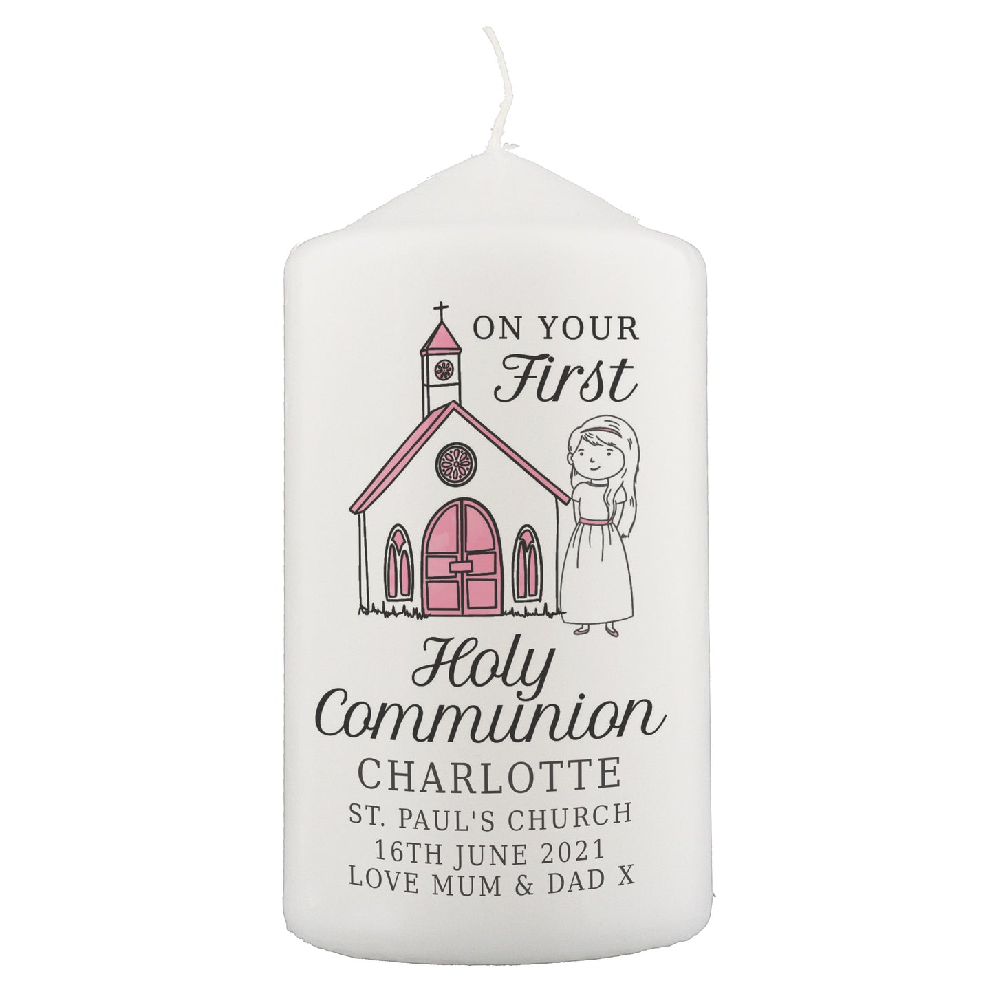 Personalised Girls First Holy Communion Pillar Candle