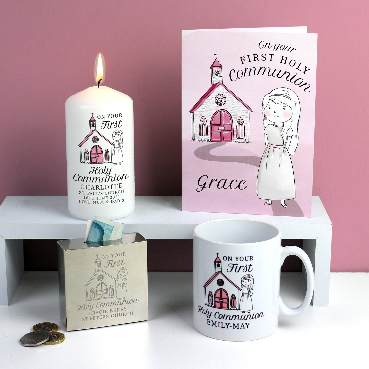 Personalised Girls First Holy Communion Pillar Candle