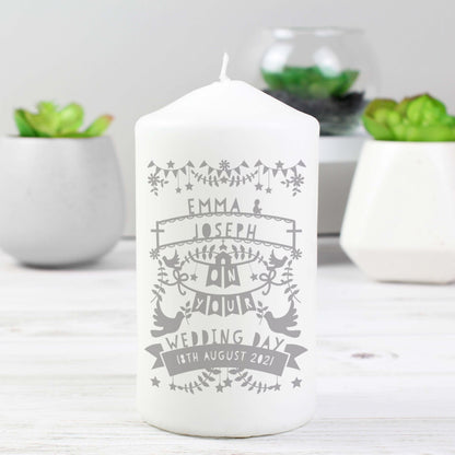 Personalised Grey Papercut Style Pillar Candle