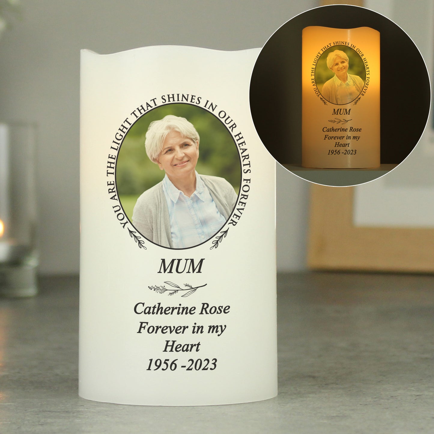 Personalised Light In Our Hearts Photo Upload LED Candle