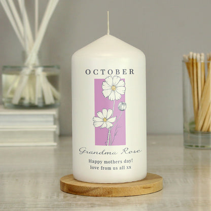 Personalised Birth Flower Pillar Candle