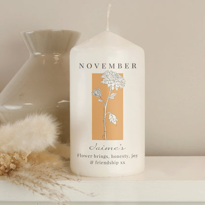 Personalised Birth Flower Pillar Candle