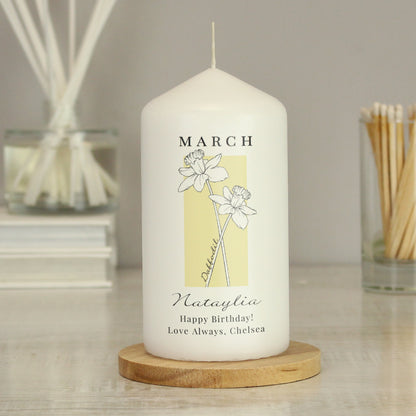 Personalised Birth Flower Pillar Candle