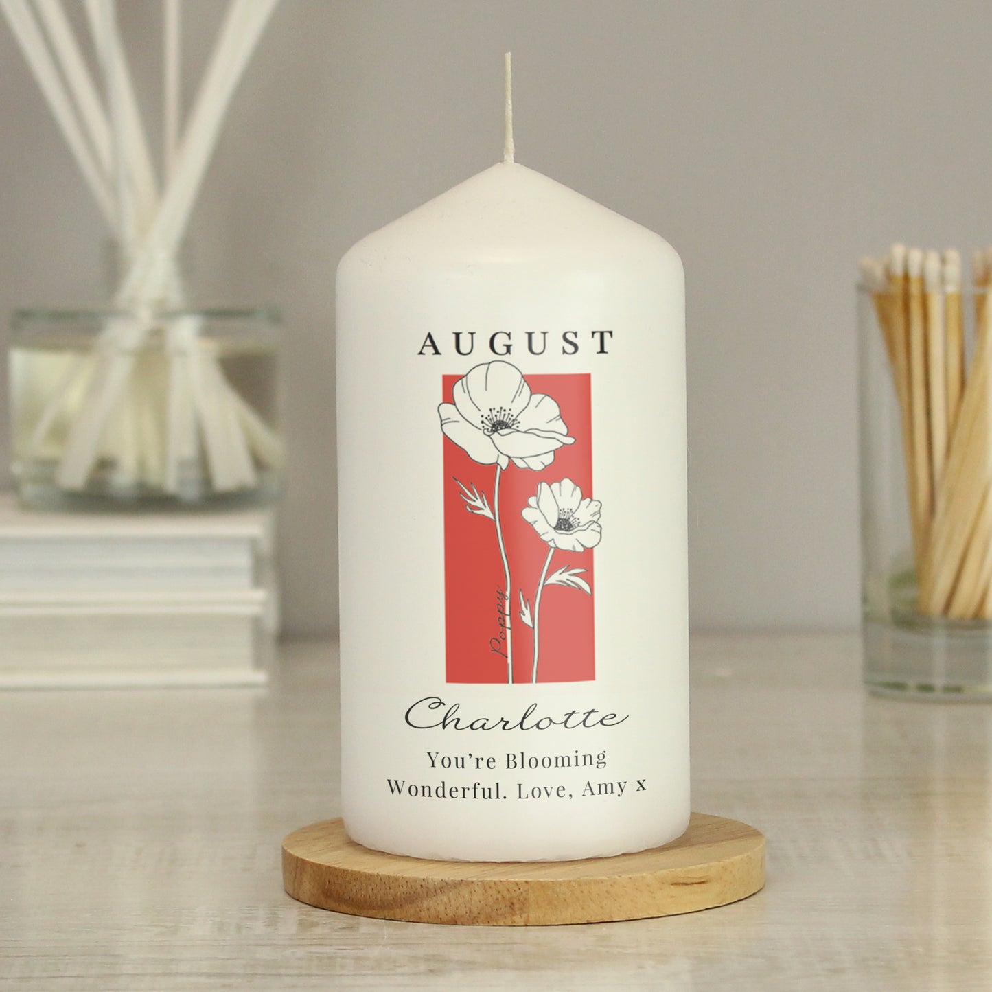 Personalised Birth Flower Pillar Candle