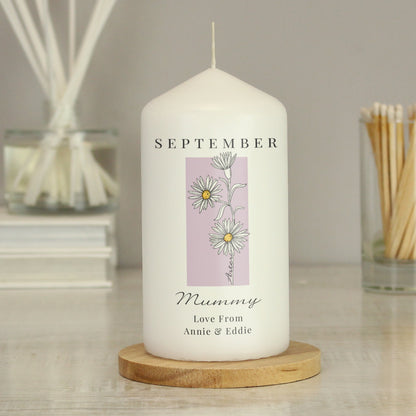 Personalised Birth Flower Pillar Candle