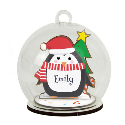 Personalised Wooden Penguin Glass Bauble