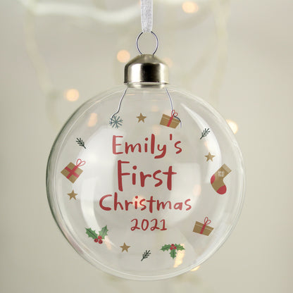 Personalised First Christmas Glass Bauble