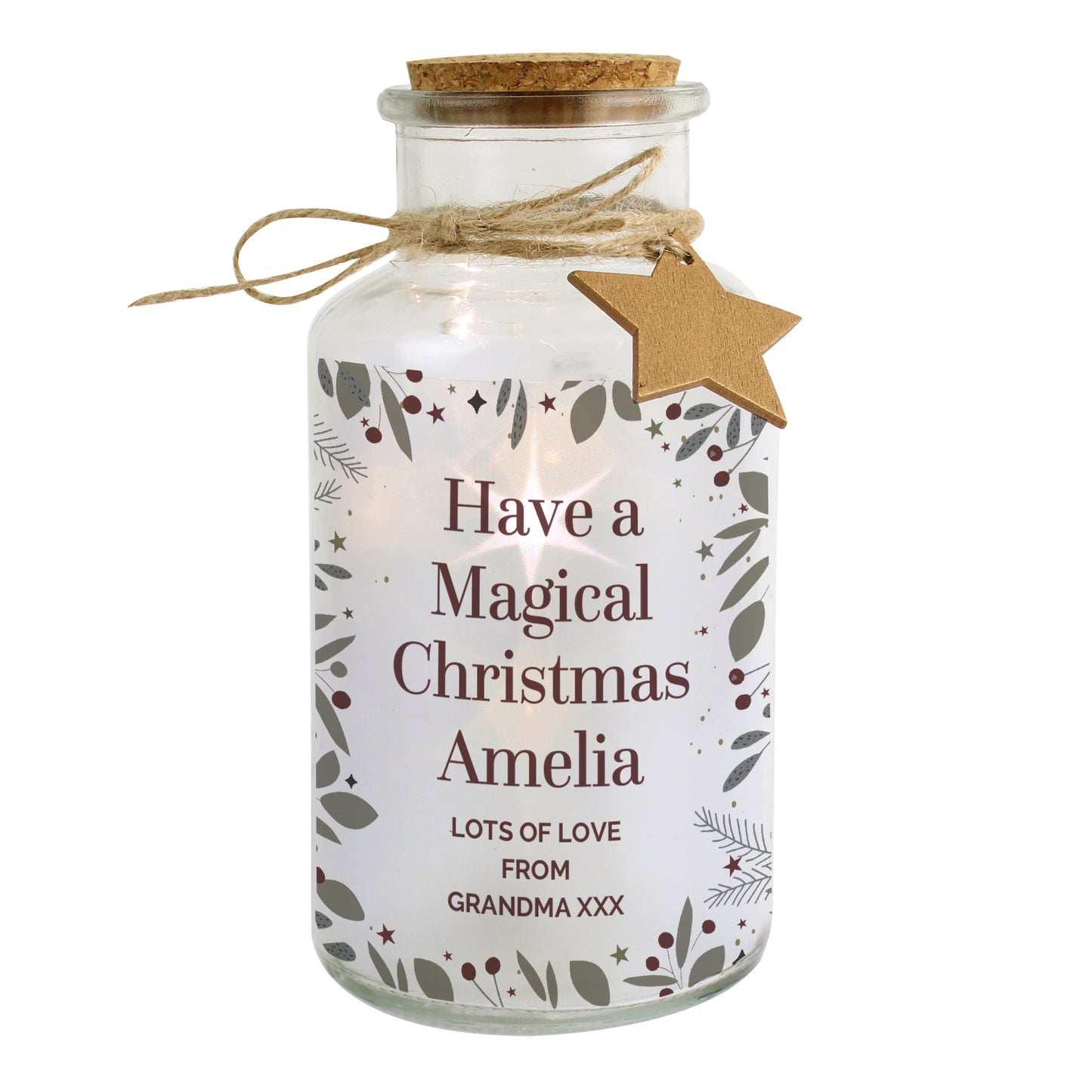 Personalised Festive Christmas LED Glass Jar