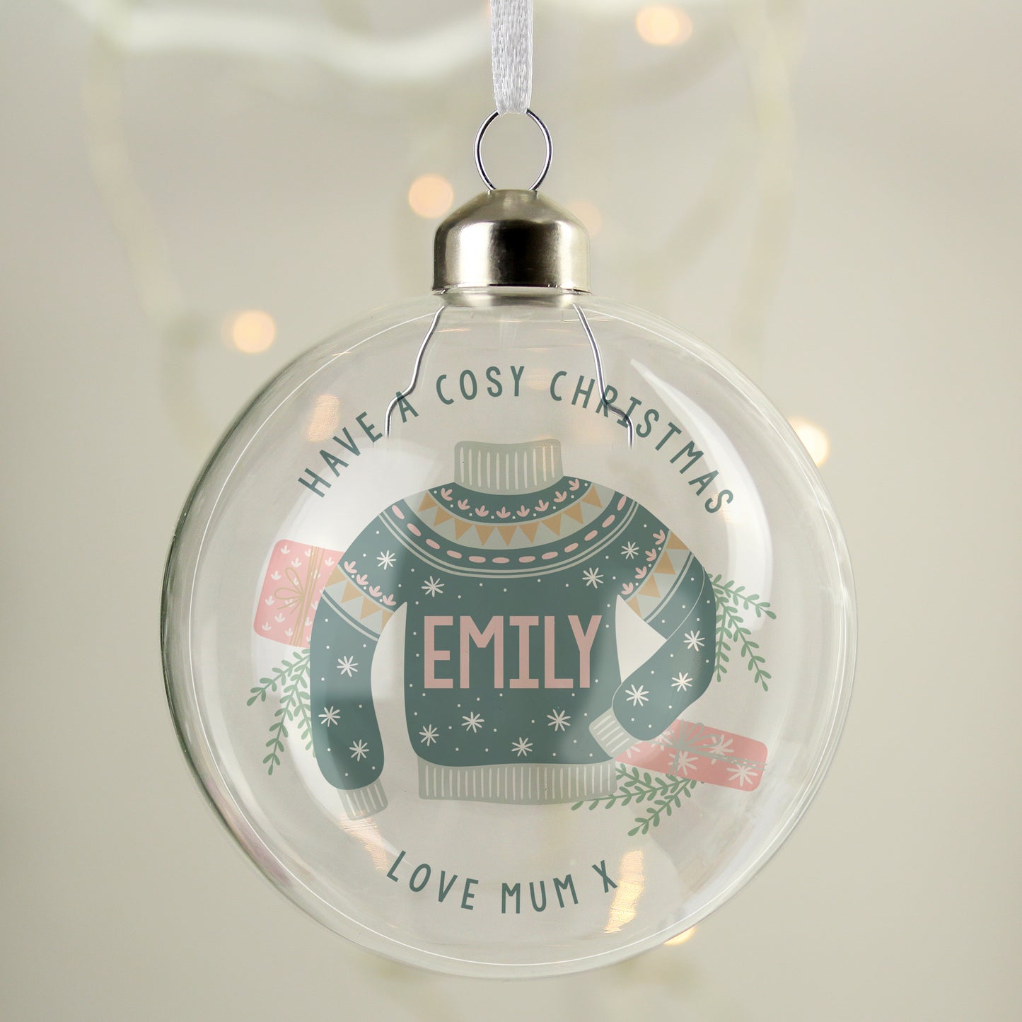 Personalised Cosy Christmas Glass Bauble