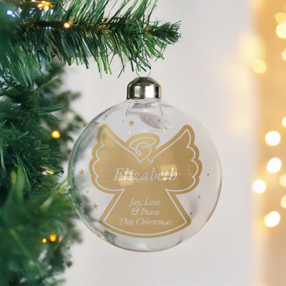 Personalised Gold Angel Name Only Glass Bauble