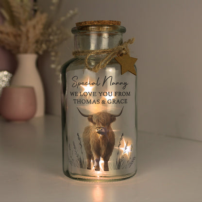 Personalised Highland Cow LED Light Up Jar