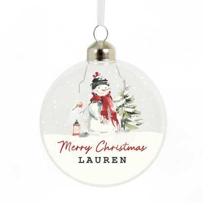 Personalised Traditional Snowman Glass Bauble