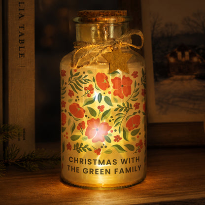 Personalised Poinsettia LED Glass Jar