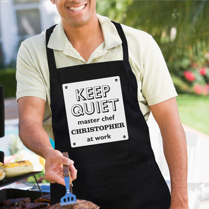 Personalised Keep Quiet Black Apron